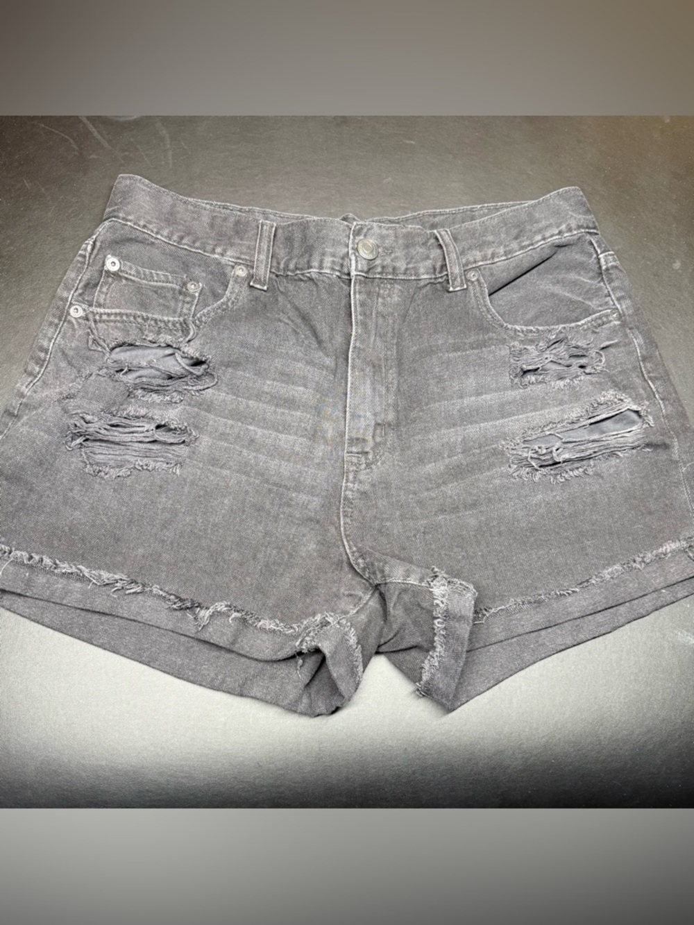 Aeropostale Distressed Gray Washed High-Rise Denim Shorts